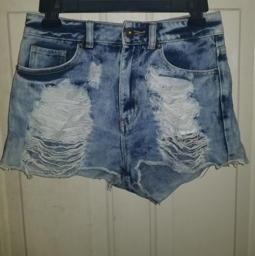 Distressed High Waisted Denim Shorts
